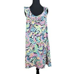 Crown & Ivy Paisley Ruffle Shift Dress Multicolor Sleeveless Preppy Boho Medium